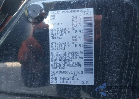 2018 Nissan Rogue Sv from USA, damaged, VIN 5N1AT2MV8JC815460